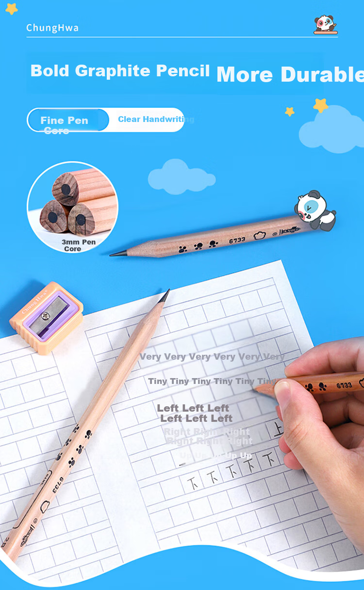 Zhonghua Thick Triangular Pencil for Preschool Handwriting Practice, Large Triangular Pencil for Posture Correction, Imported Xida Wood, Suitable for 6-7 Year Old Elementary School Students, Short Thick Grip for Easy Holding 6