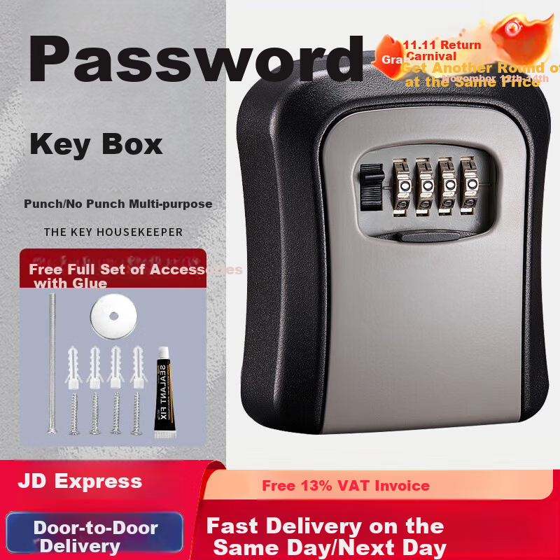 Chugong Password Key Box, Peephole Box, Renovation Key Holder, Construction Site Anti-Theft Door Lock, Temporary Entrance Key Storage, Gray