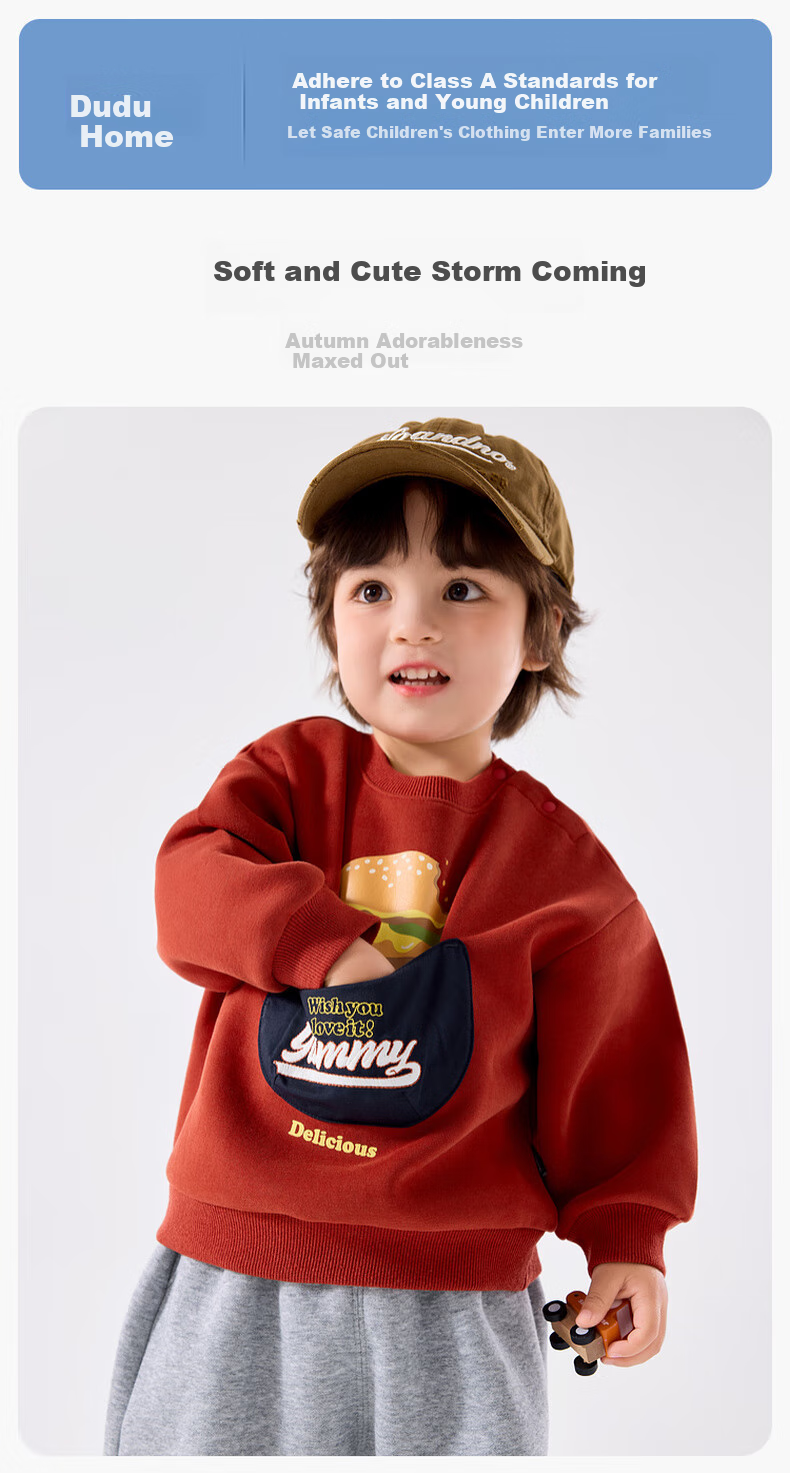 Dudujia Children's Cartoon Sweatshirt, Autumn Baby American Retro Top, Boys And Girls Fashionable Printed Hoodie, Red, Size 100 1