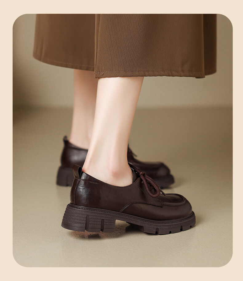 MULINSEN Women's Summer Versatile Block Heel Loafers Comfortable Commuter British Style Leather Shoes Brown Size 36 17