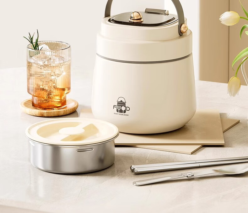 Ymer Stainless Steel Insulated Lunch Box with Extra Large Food Container Portable Lunch Bucket for Office Workers and Students [Chubby Matte White] 4