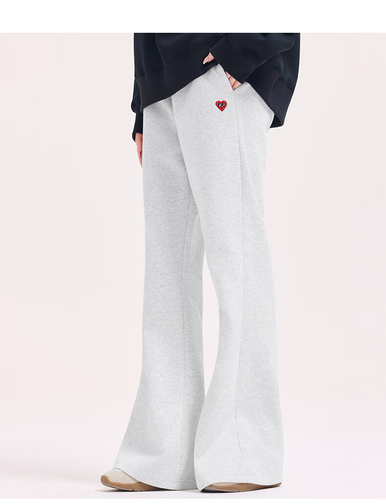 Charles Peach Heart New American Vintage Simple Flared Sports Comfortable Women's Autumn Loose Straight Casual Pants Light Heather Gray M 3