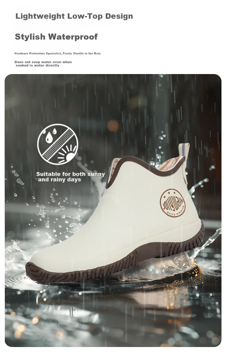 Jolly Walk New Women's Rain Boots, Low-Cut Fashion Waterproof Rain Shoes, Short Rubber Overshoes JW228-1 Orange 35 6