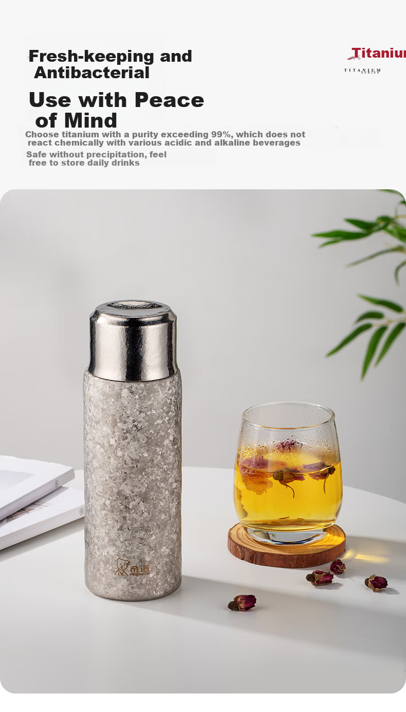 Heenoor Pure Titanium Insulated Cup, High-End Titanium Mug, Tea Steeping Cup with Separate Compartments for Tea Infusion, Holiday Gift XN-T381 5