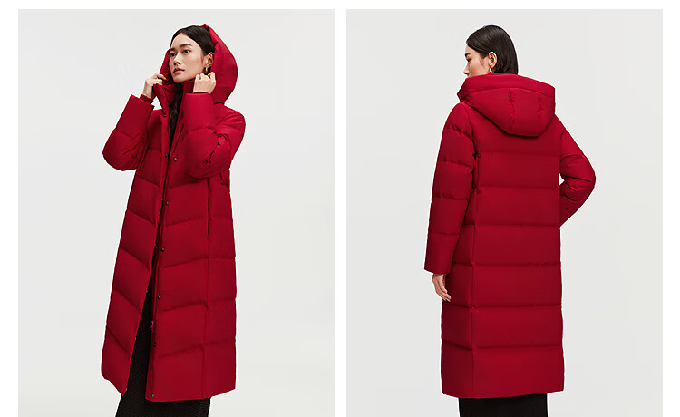 BOSIDENG 25-Year Winter Women's 90% Down Loose Fit Extra Long Thickened Hooded New Year Red Coat 5