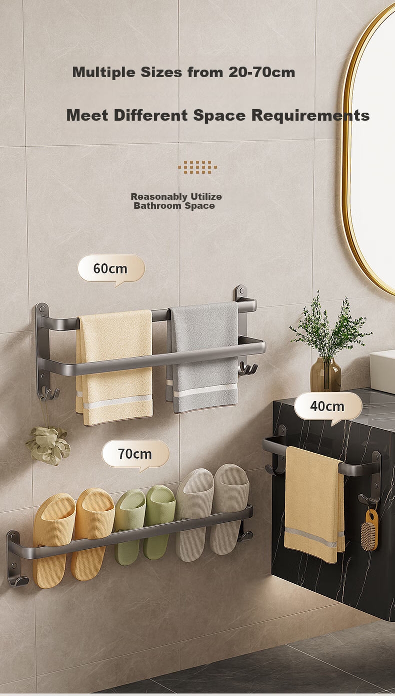 Baihan Towel Rack, Bathroom Storage Shelf, No Drilling Required, Toilet Washroom Hanging Accessories Set, Bathroom Storage Organizer 9