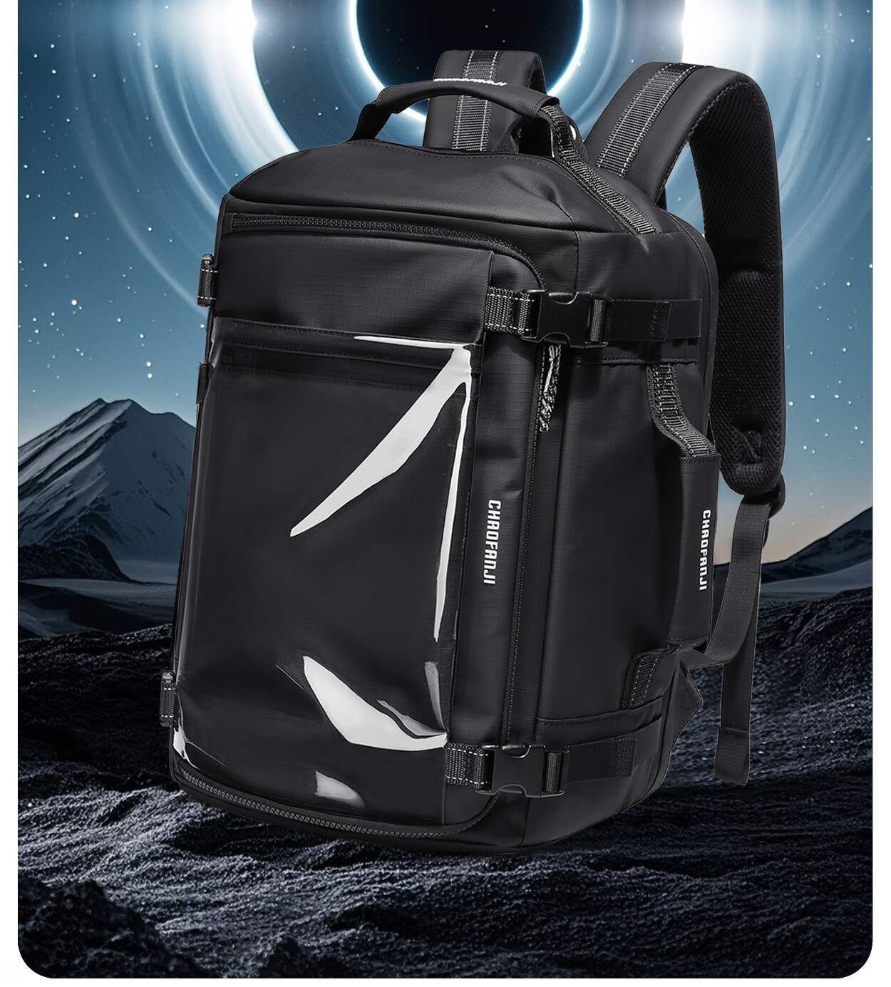 CHAOFANJI Large Capacity Backpack Travel Business Multifunctional Expandable Backpack - Swan Black (Includes 5cm Expansion Layer) 2