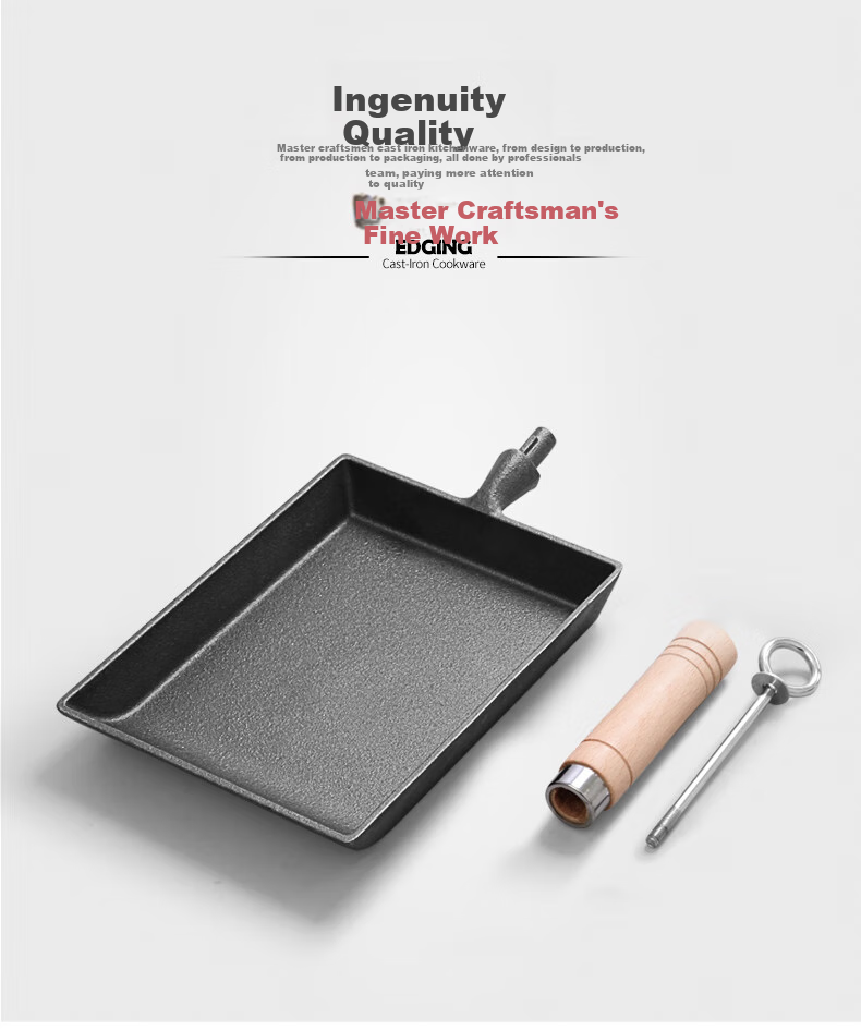 Dianjiang Square Cast Iron Wok, Uncoated Non-Stick Pan, Breakfast Egg Roll Pan, Thick Egg Pan, Flat-Bottom Frying Pa 5