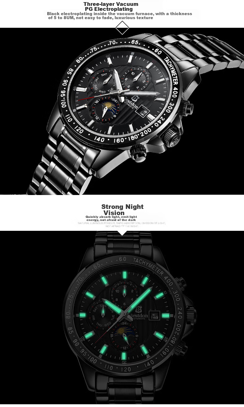 Bestdon Men's Mechanical Watch, Fashionable Trendy Wristwatch Gift Box for Me 8