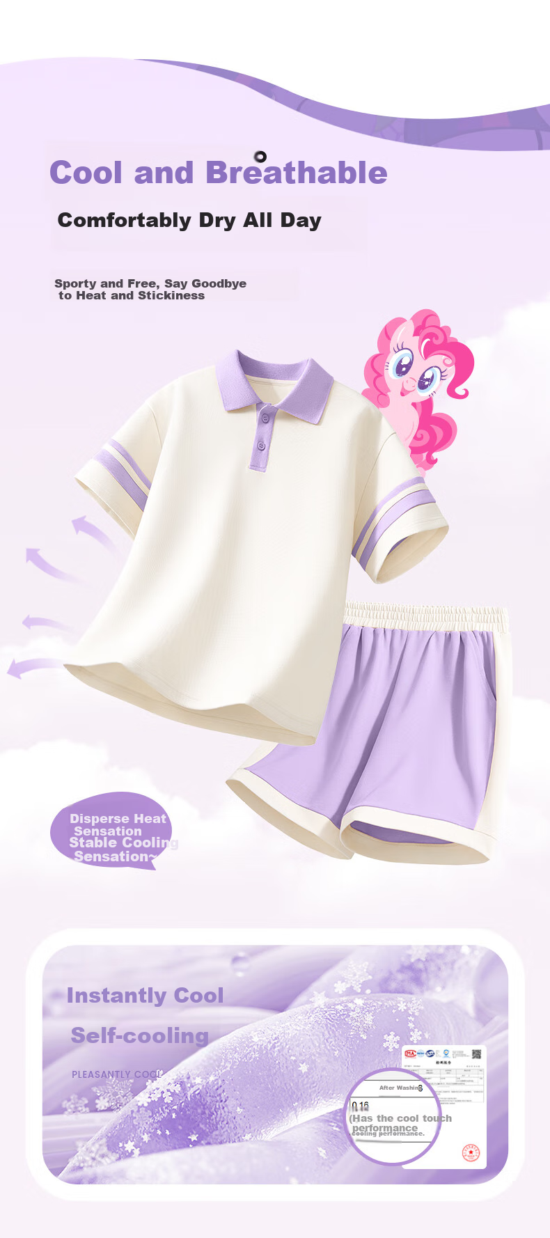 MY LITTLE PONY Girls' Preppy Style Set, Children's Summer Cool Sports Short-Sleeve Outfit, Purple, Size 110 5