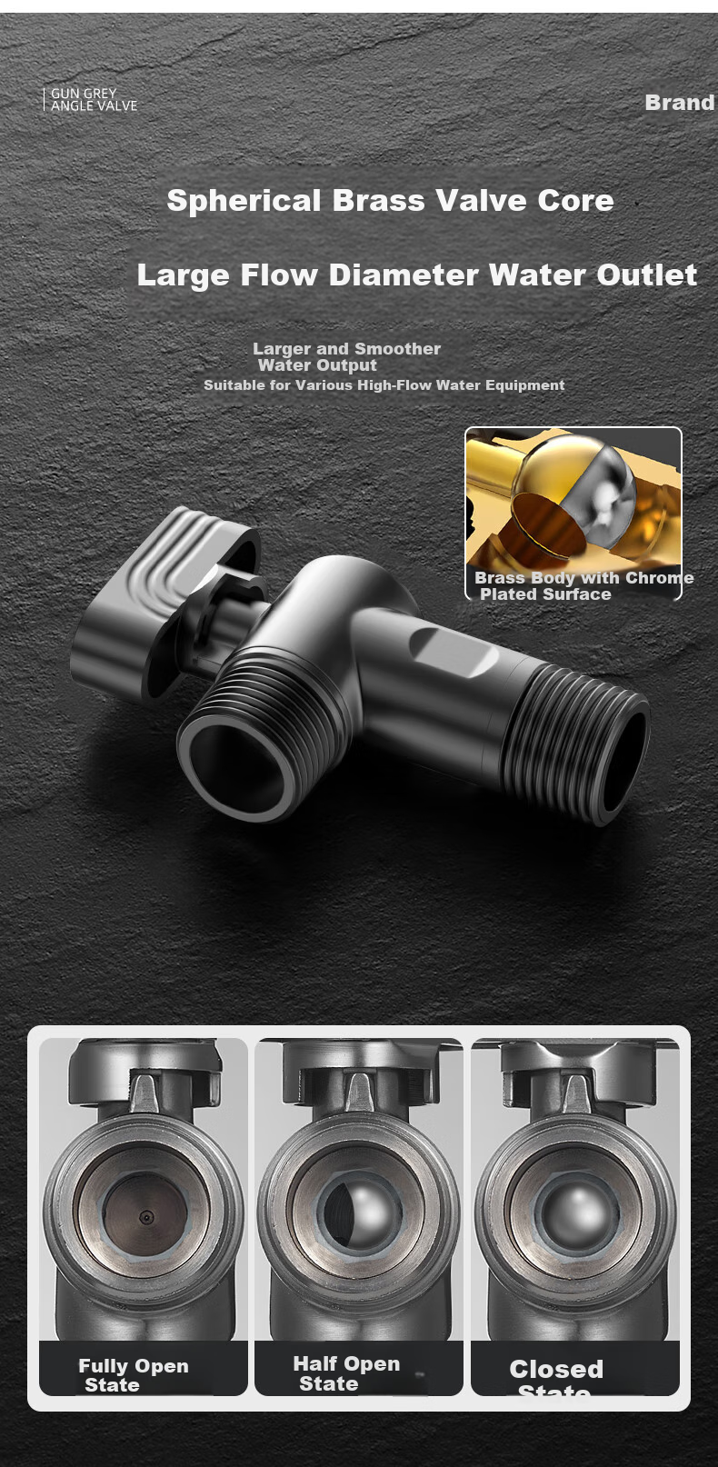 LTJ Ball Valve Angle Valve Gas Water Heater, Fully Open Brass High Flow Wall-Mounted Boiler Angle Valve 5
