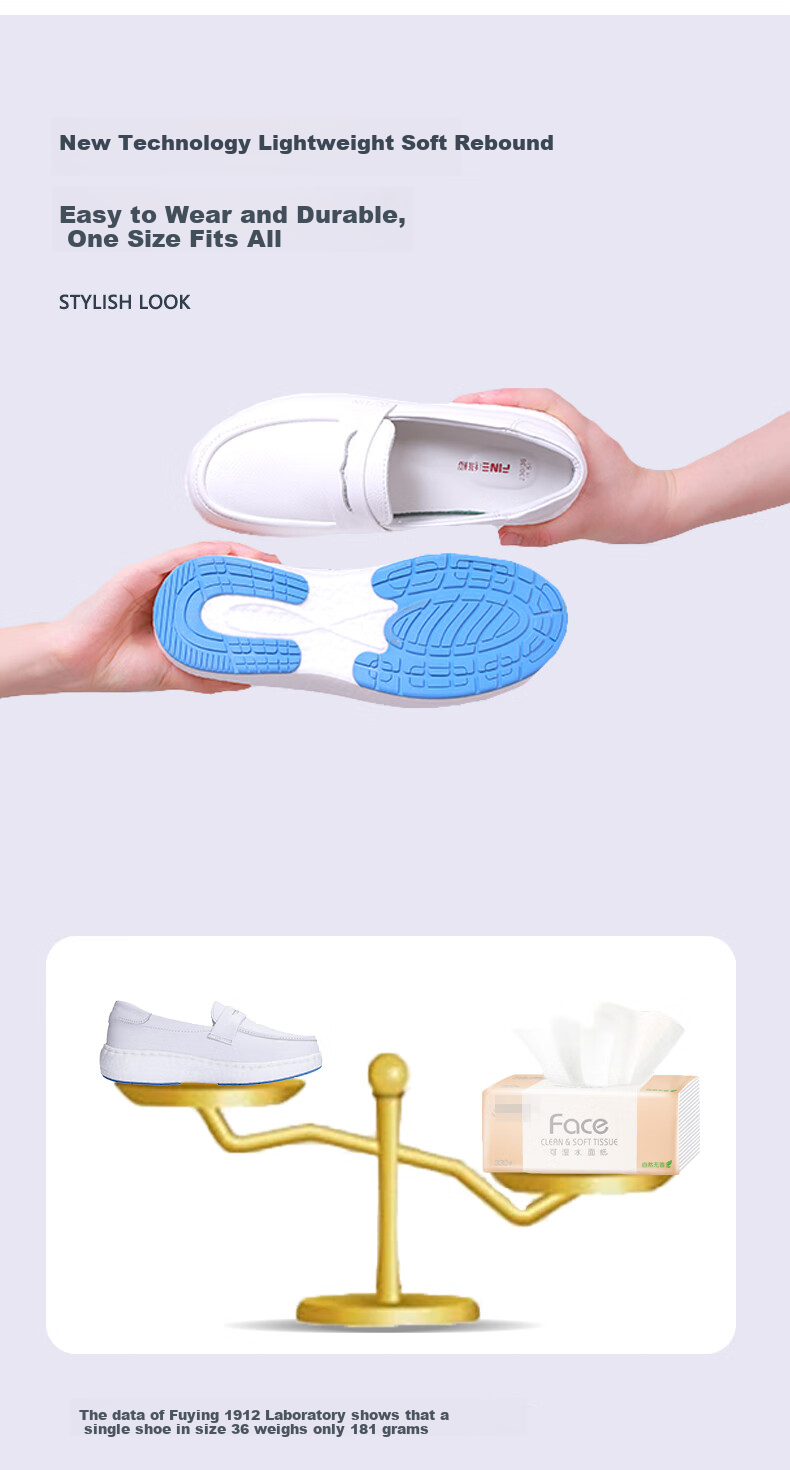 Feiying Popcorn Style Nurse Shoes for Women, Spring And Summer Style, Top-Layer Cowhide Medical Work Shoes BT1909, White, Size 36 3