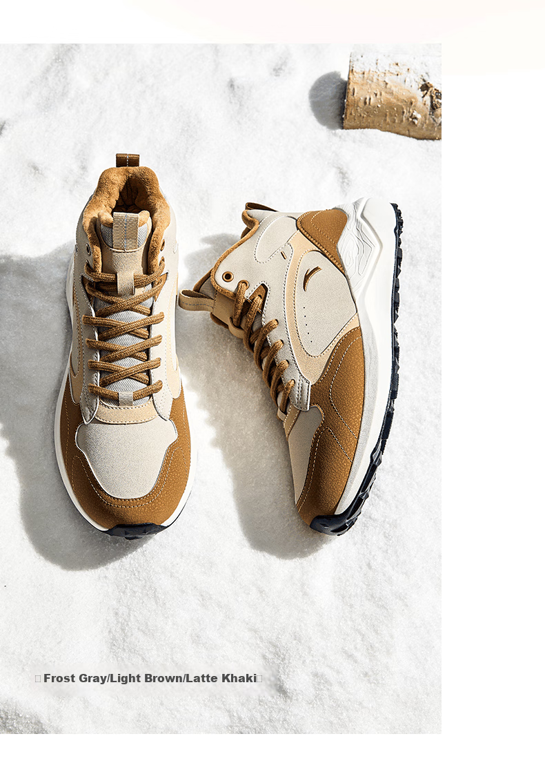 ANTA Cotton Shoes, Casual Shoes for Men, Winter Leather Upper, Fleece-Lined, Thickened, Warm, Platform Heels, Durable Sneakers 11