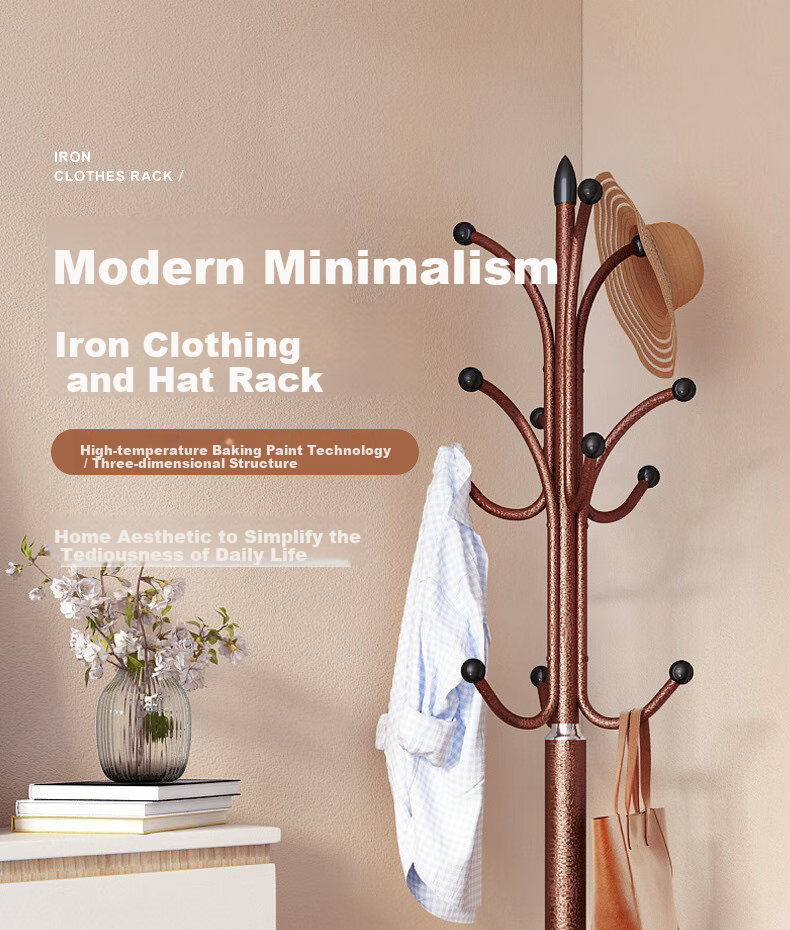 Yijia Coat Rack, Floor-Standing Clothes Hanger, Simple Marble-Style Standing Garment Stand for Home Use, Antique Bronze Color 1