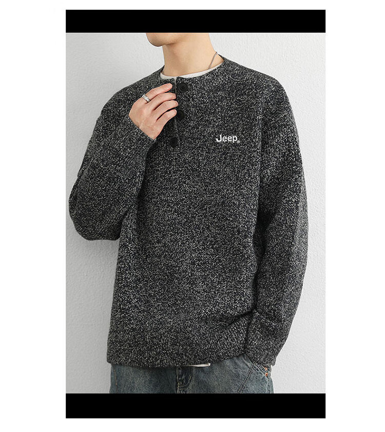 JEEP Men's Winter Sweater Thickened Warm Knitted Shirt Light Gray XL 7