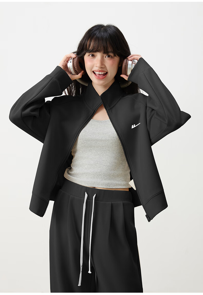 Warrior Women's Casual Two-Piece Set 2026 New Autumn Short Stand Collar Cardigan Jacket and Straight-Leg Sweatpants Full Outfit 3
