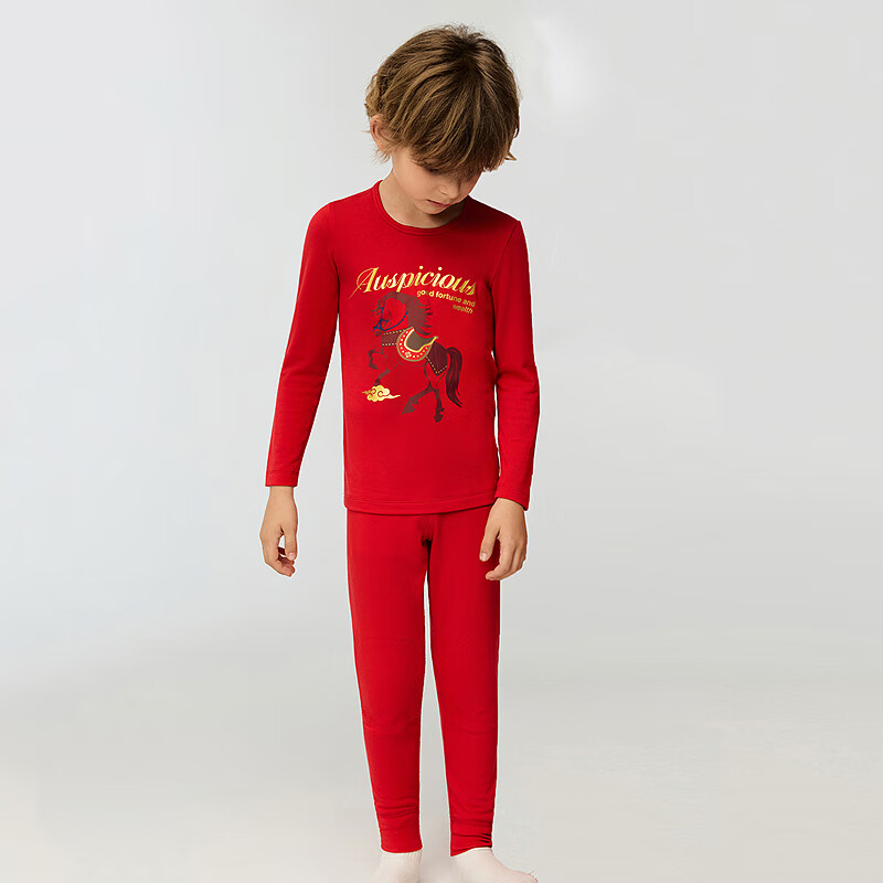 AIMER KIDS Boys Warm Thermal Underwear Set Year of the Horse Red Gift Box Size 140