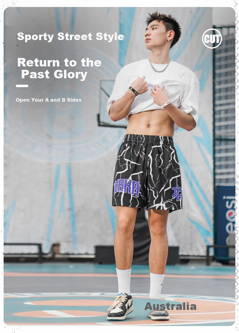 BKCXZICE SMVP Lightning Print American Retro Basketball Shorts, Quick-Drying Breathable Mesh Running Sports Fitness Pants Beach Shorts 8