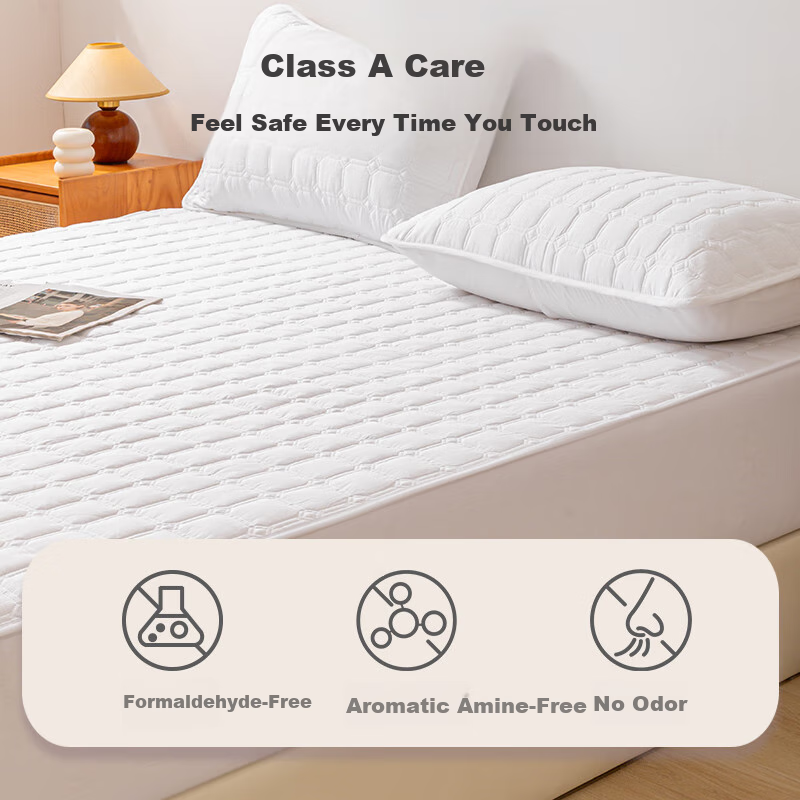 Hengyuanxiang Class A Pure Cotton Quilted Fitted Sheet, Mattress Protector Cover, Full Coverage Fitted Sheet, White, 1.5*2m