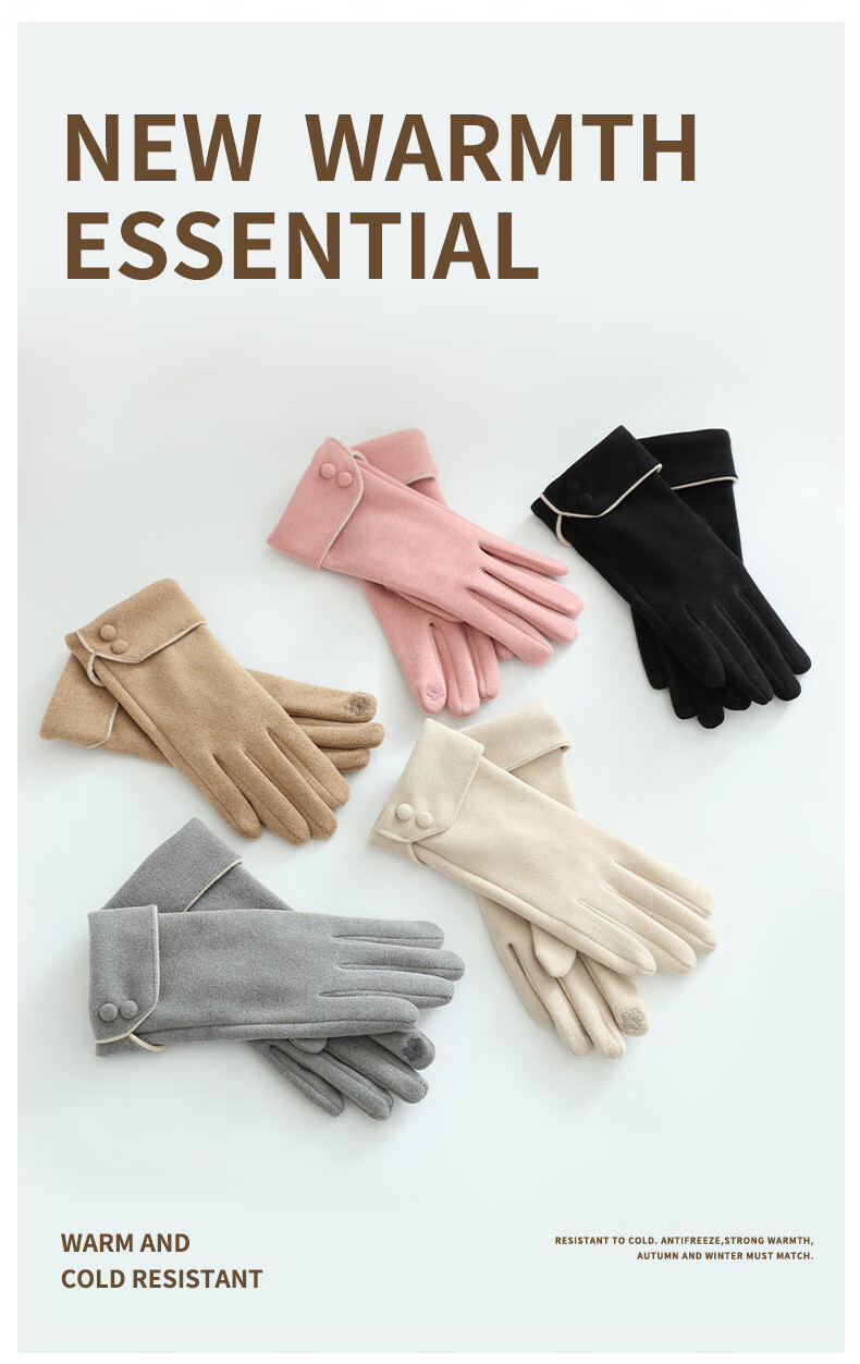 Fapaide Fleece Gloves for Women Spring and Autumn Outdoor Cycling Driving Korean Style Cute Fleece Winter Warm Gloves Khaki 4