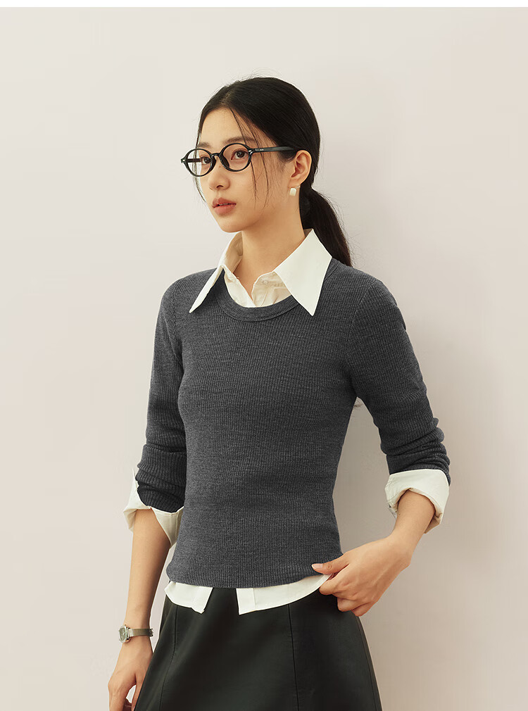 Semir Women's Winter Knitted Sweater Eggshell Neck Solid Slim Wool Top 2025 109725107004 2