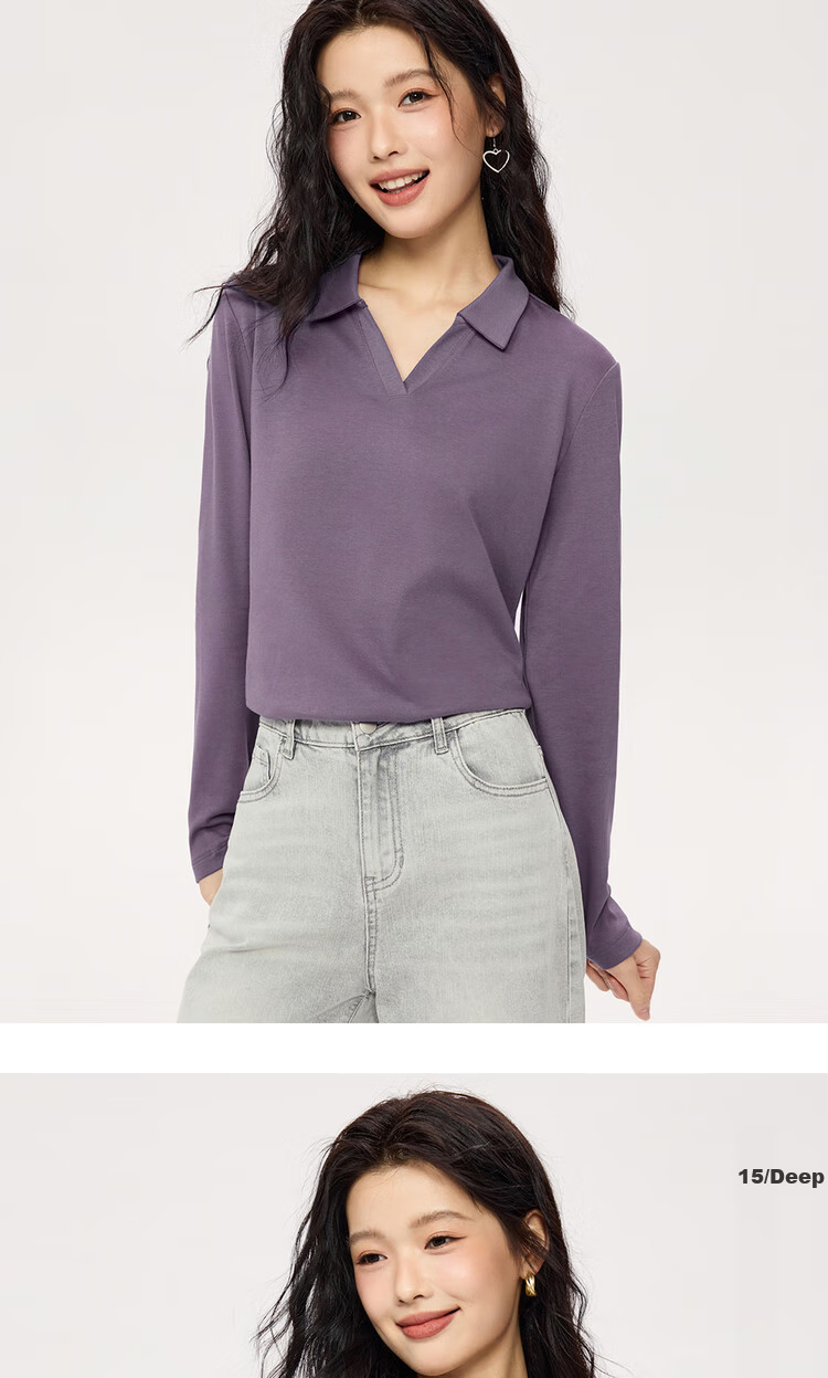 ZARA Long Sleeve Polo Shirt Women Autumn and Winter Pure Cotton Ladies Slim Fit V-neck Top 05315781 16