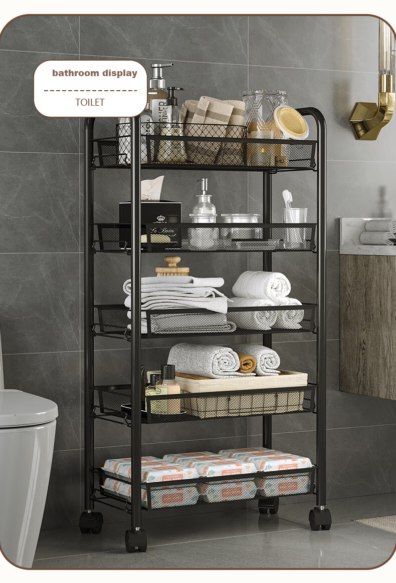Nanye Small Cart Storage Rack Multi-layer Mobile Household Children's Snack Storage Rack with Hooks ZWC-1 12
