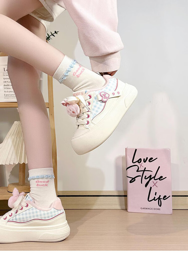 Renben Fleece-Lined Women's Cartoon White Shoes Winter New Cotton Shoes Thick Sole Casual Shoes Khaki Cotton Shoes Size 39 13