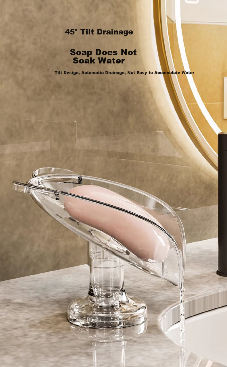 Baoshi Suction Cup Soap Dish, Slanted Draining Soap Holder, No-Drill Household Bathroom Countertop Laundry Soap Dish, Transparent 2