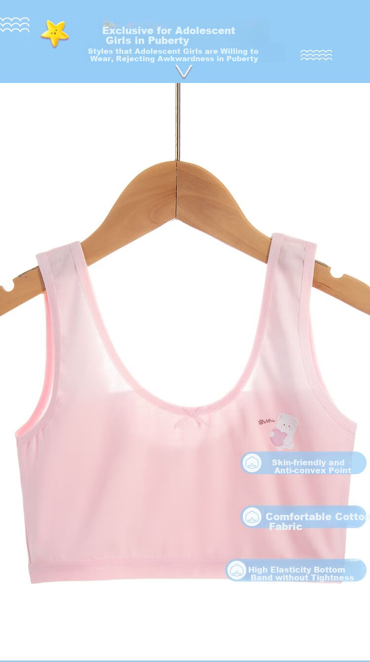 Dingguagua Girls' Underwear, Children's Underwear for Puberty, Summer Vest for Primary School Students, Bra for 9-12 Year Old Girls, Cotton First Stage Brassiere 3