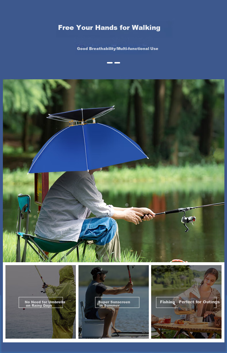 Xionghuo Fishing Umbrella, 95cm Double-Layer Head Umbrella, Black Rubber Outdoor Sun Protection Rain Protection Head-Mounted Umbrella for Tea Picking And Sanitation Work 3