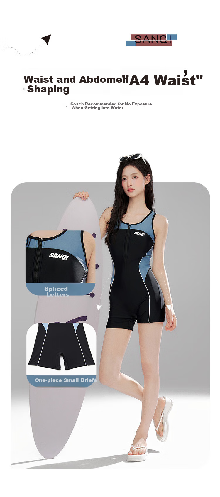 Sanqi Women's Swimsuit, 2025 New Style, Plus Size, Professional Training One-Piece Conservative Boyshort, Competitive Speed, Hot Spring Swimwear, Black, 3XL 1