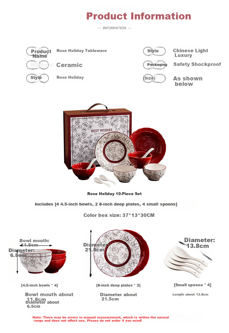 Jiwusenlin Red Gift Box Set of Tableware, Housewarming Gift, Moving Present, Engagement Or Wedding Gift, 10 Pieces 4