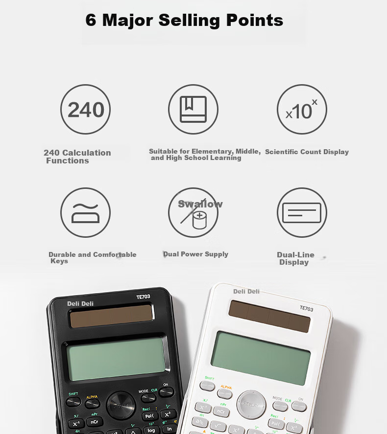 Deli Dual Power Scientific Calculator for Exams And Students, Multi-Functional Electronic Calculator for Middle And High School Students, CPA Exam Preparation, Black TE703 1