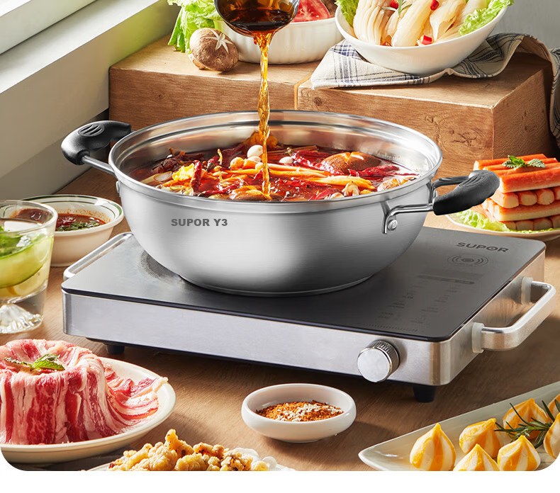 SUPOR Stylish 304 Stainless Steel Hot Pot with Composite Bottom 30CM Compatible with Induction Cookers ET30BS01 5