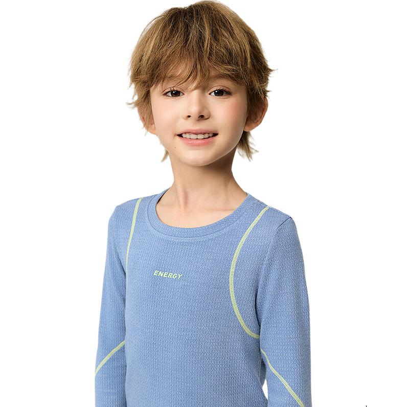 AIMER KIDS Boys' Temperature-Regulating Tech Sports Warm Shirt, Phase-Change Temperature Control, 3A Antibacterial Thermal Underwear, Lake Blue, Size 170