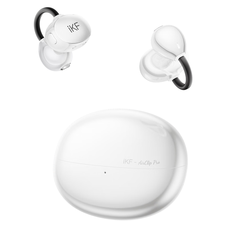IKF AirClip Pro Clip-On Bluetooth AI Translator Wireless Open Bone Conduction Headphones 360° Head Tracking Sports Long Battery Life 2026 New Model Moonlight White