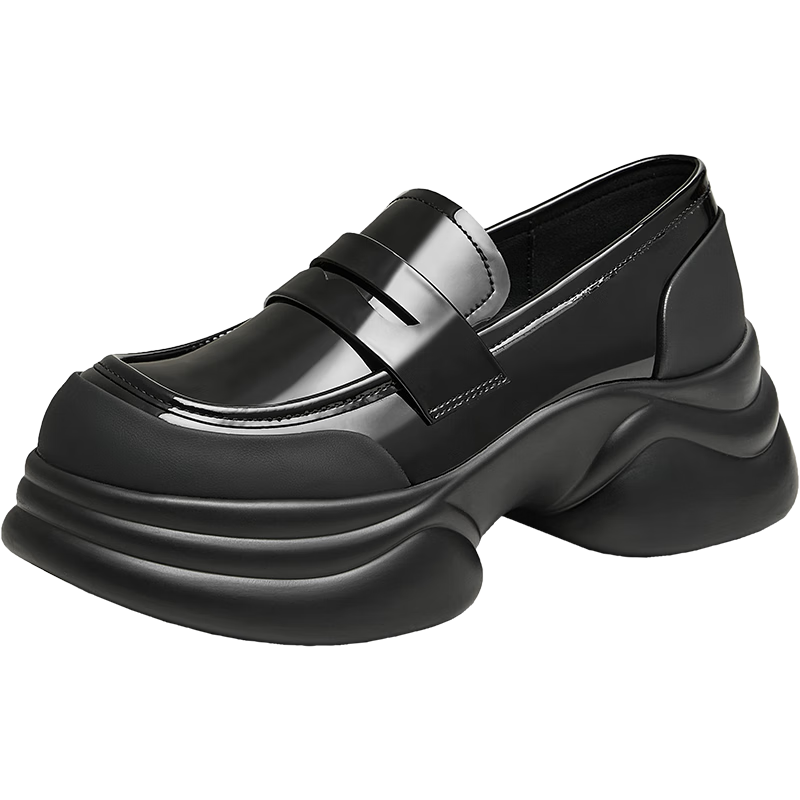 TATA Little Wave Casual Platform Loafers Women's Shoes Black CA5 37