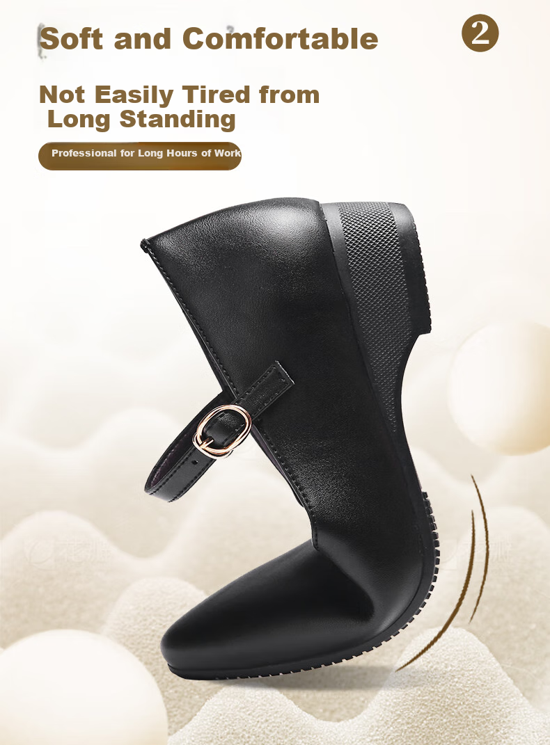 Chuwang Women's Flat Chef Shoes, Waitress Standing Work Shoes, Non-Slip Soft-Soled Kitchen Shoes, 2005 Black, Size 40 7