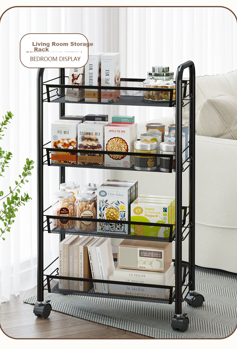 Nanye Small Cart Storage Rack Multi-layer Mobile Household Children's Snack Storage Rack with Hooks ZWC-1 11