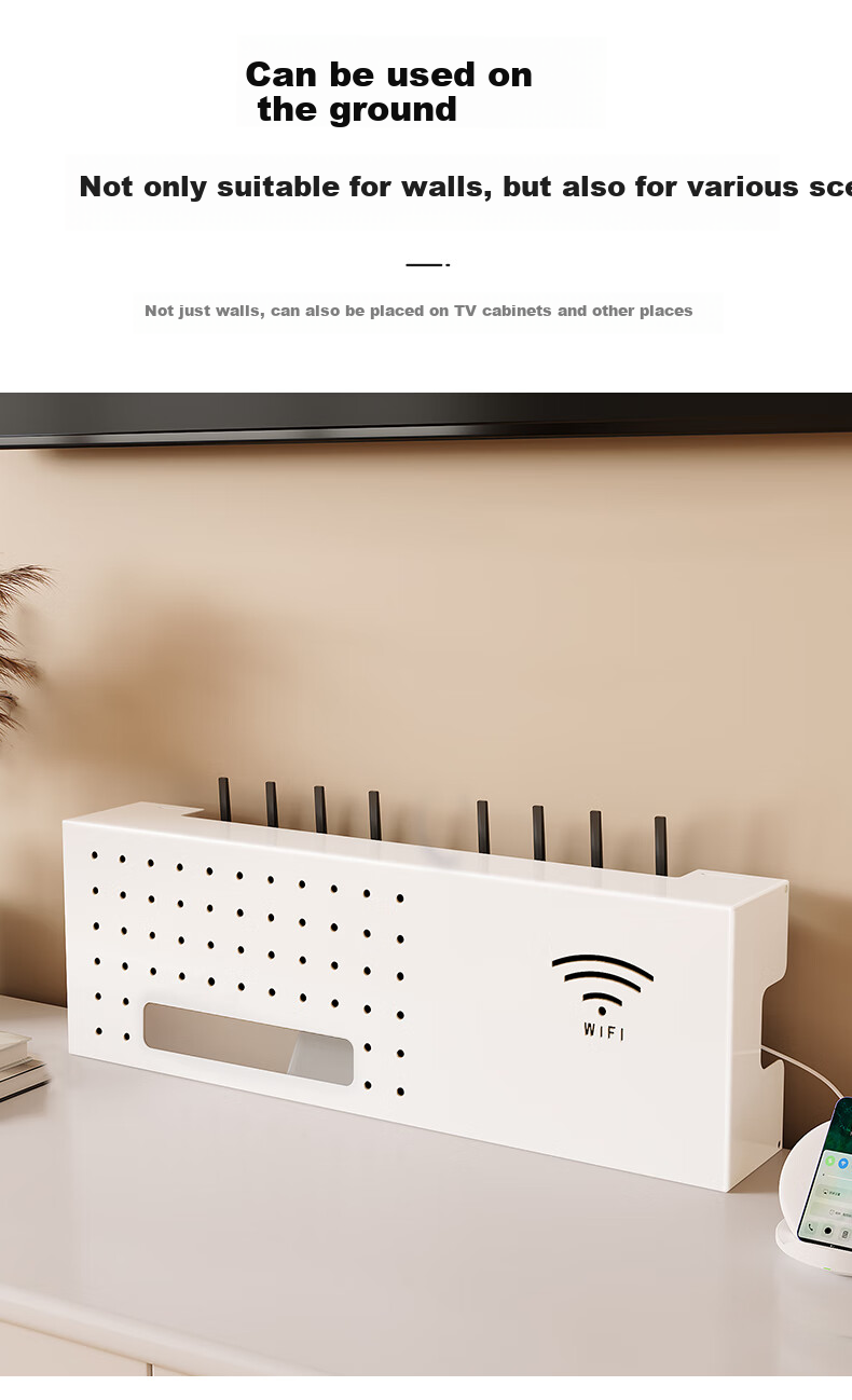 Shuranjia Router Storage Box, Wireless WiFi TV Set-Top Box Shelf, Carbon Steel Black, Size 06 12