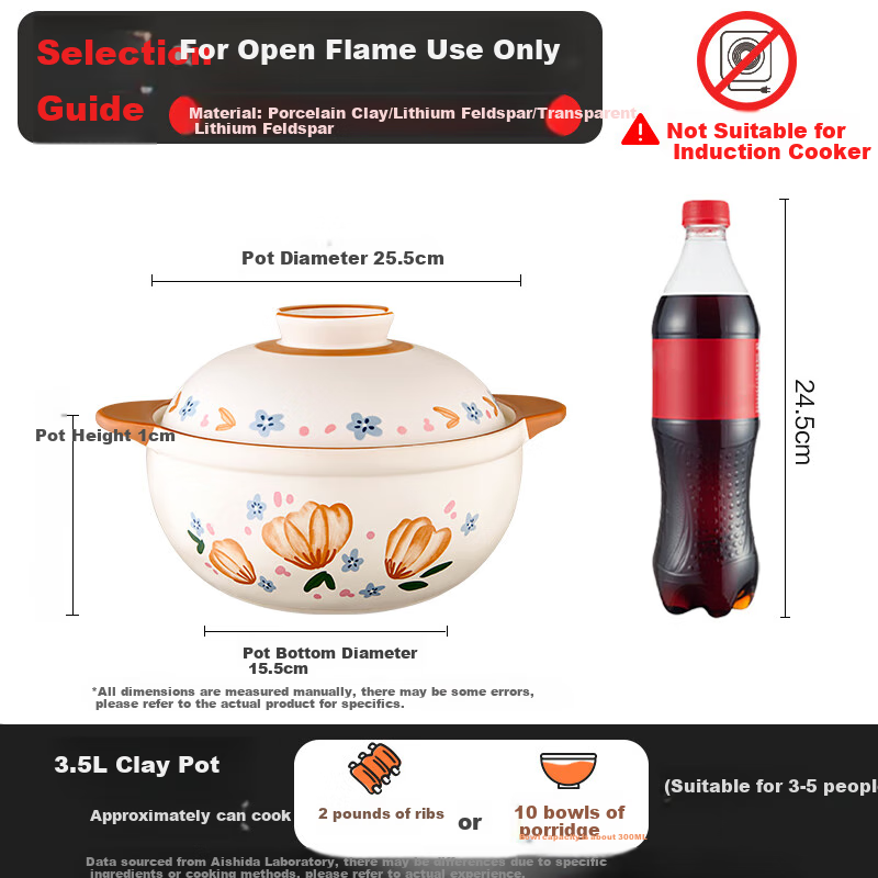 ASD Clay Pot Stew Pot 3.5L for Soup And Rice, Ceramic Pot for Chinese Medicine, Gas Stove Casserole