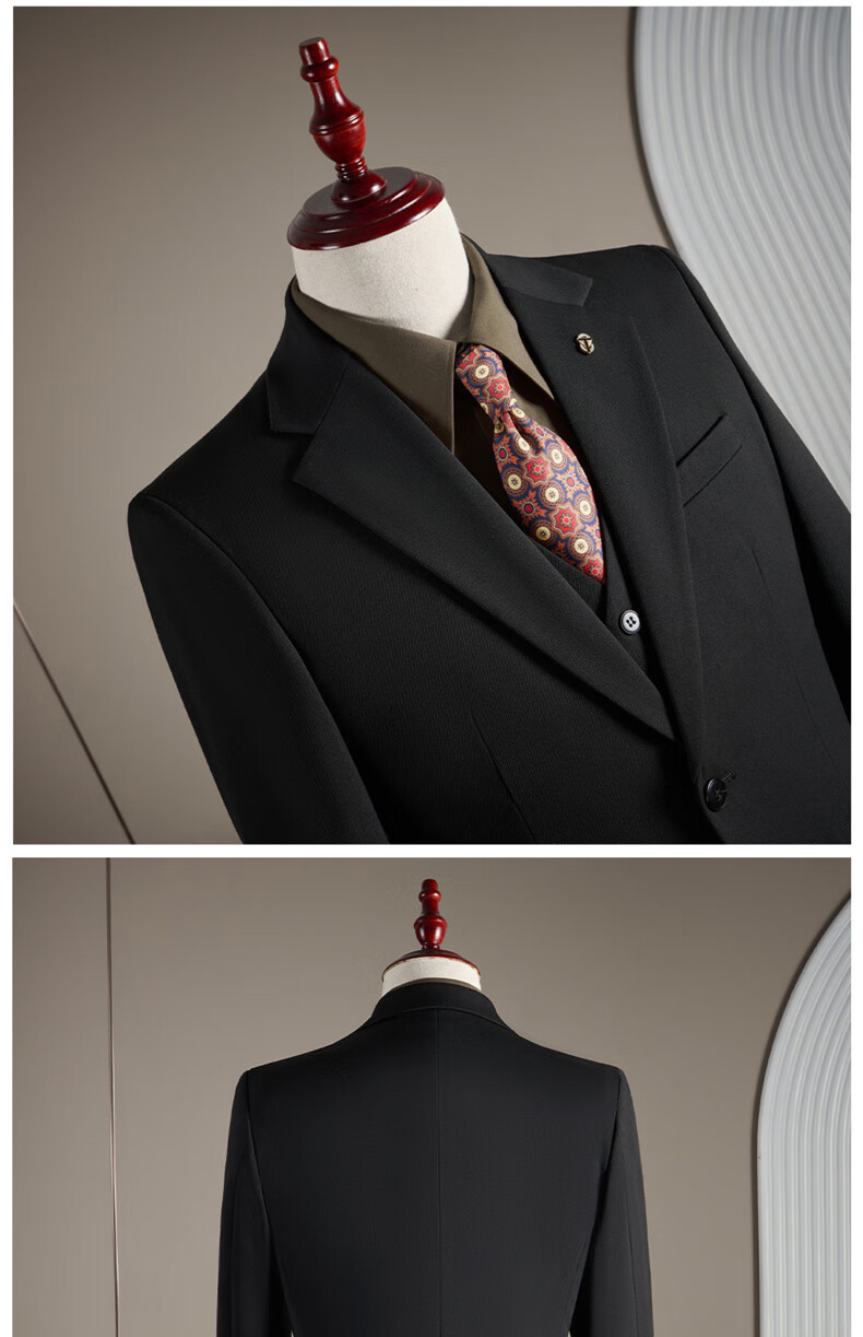 ROMON Men's Business Suit Set Blazer Vest Trousers Wedding Formal Jacket Dark Gray M 2