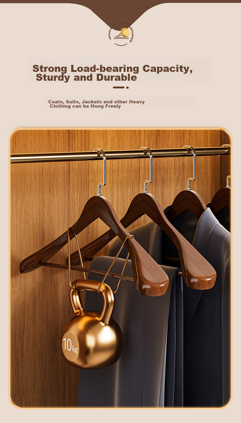 JEKO&JEKO Natural Camphor Wood Coat Hangers with Wide Shoulders, Non-Slip Wooden Clothes Hangers, Seamless Drying Rack, Natural Wood Color, 10 Pieces 10