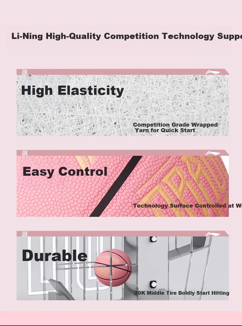 Li-Ning Basketball Size 6 for Women, Professional Competition Training, Standard for Middle School Entrance Exams, Indoor And Outdoor Use on Cement Courts, Moisture-Absorbing, Wear-Resistant PU Material, Pink Color 14