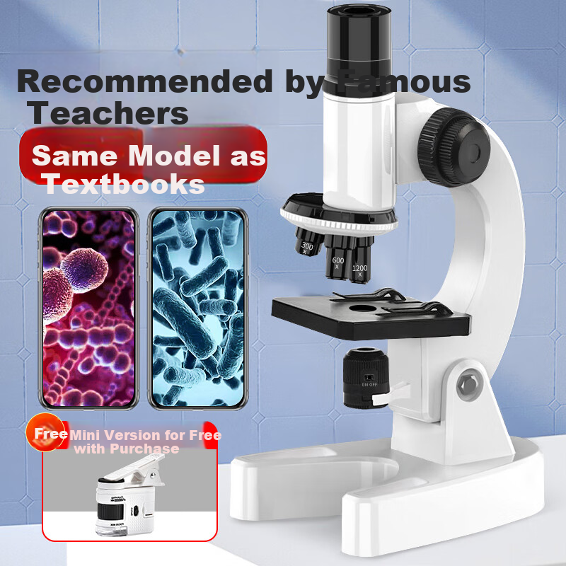 Jiabolan Children's Microscope + Portable Microscope Set, Birthday Gift, Science Toy for Middle School Students Ages 8-12 Boys And Girls