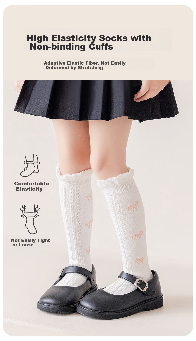 Aibaoshi Girls' Socks, Spring And Summer Style, Tights, Children's Lolita Long Tube Mesh Socks, Size M, Bow Tie T137 4