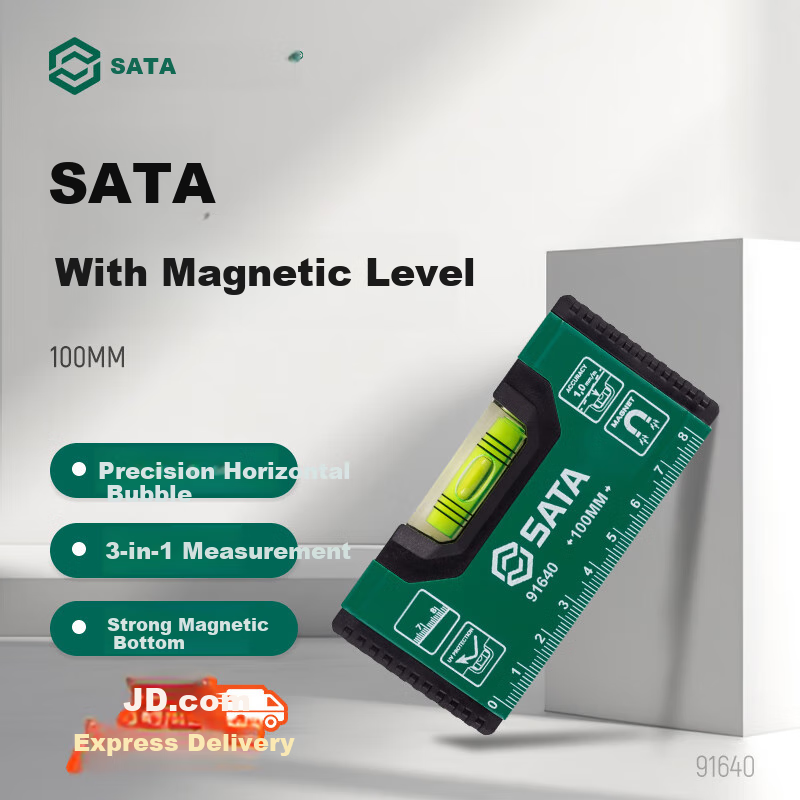 Строительный уровень SATA 91640, 100 мм, с магнитным основанием, высокоточный, алюминиевый сплав, с пузырьковым индикатором
