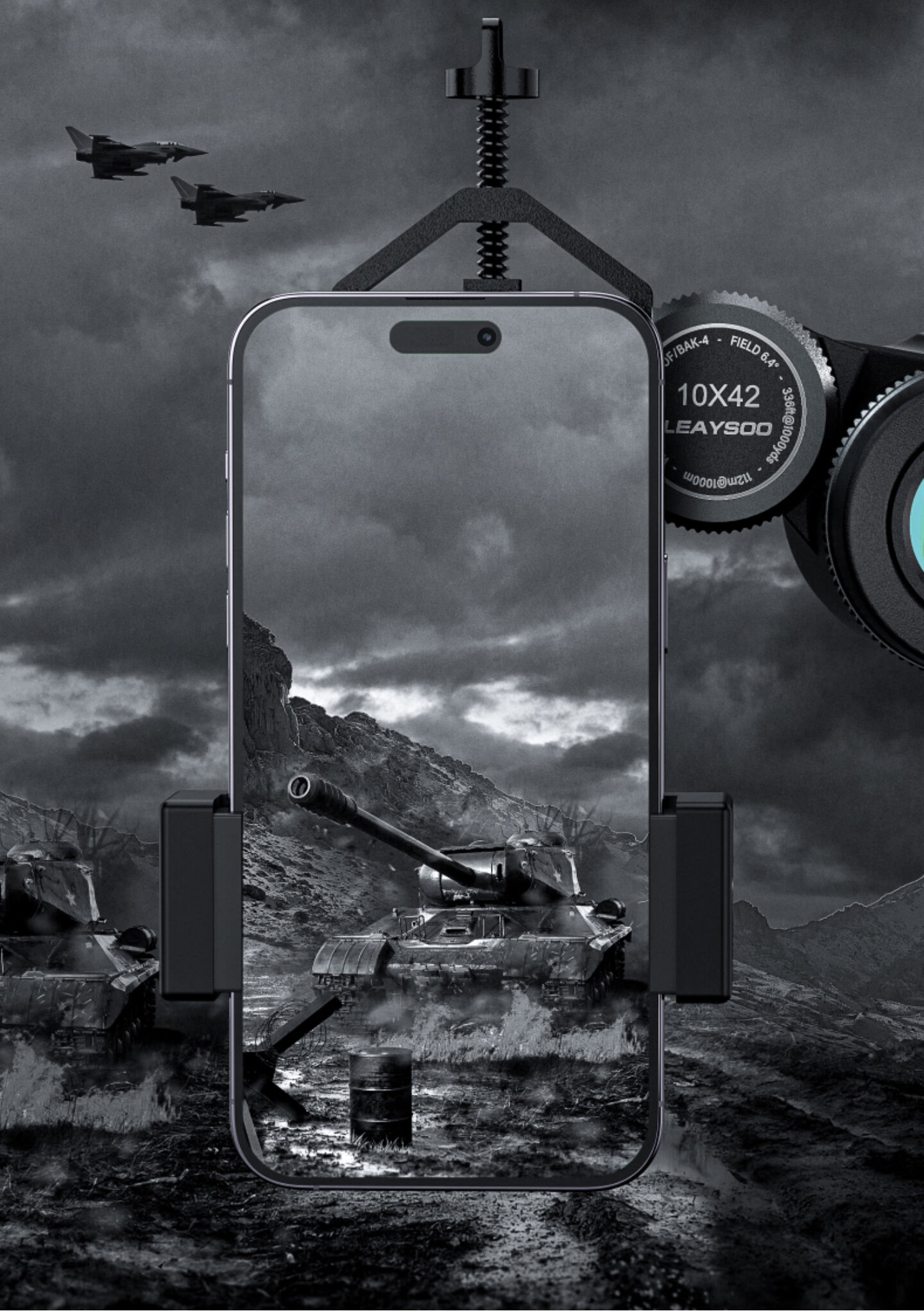 Leaysoo Jingying 10X42 High-Definition High-Power Nitrogen-Filled Waterproof Low-Light Visible Professional Binoculars with Smartphone Adapter 5