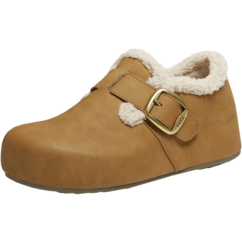 TATA 2025 Autumn Casual Birkenstock Style Women's Fashion Open Toe Slippers New 4XN03 Light Brown (Suede) Size 35